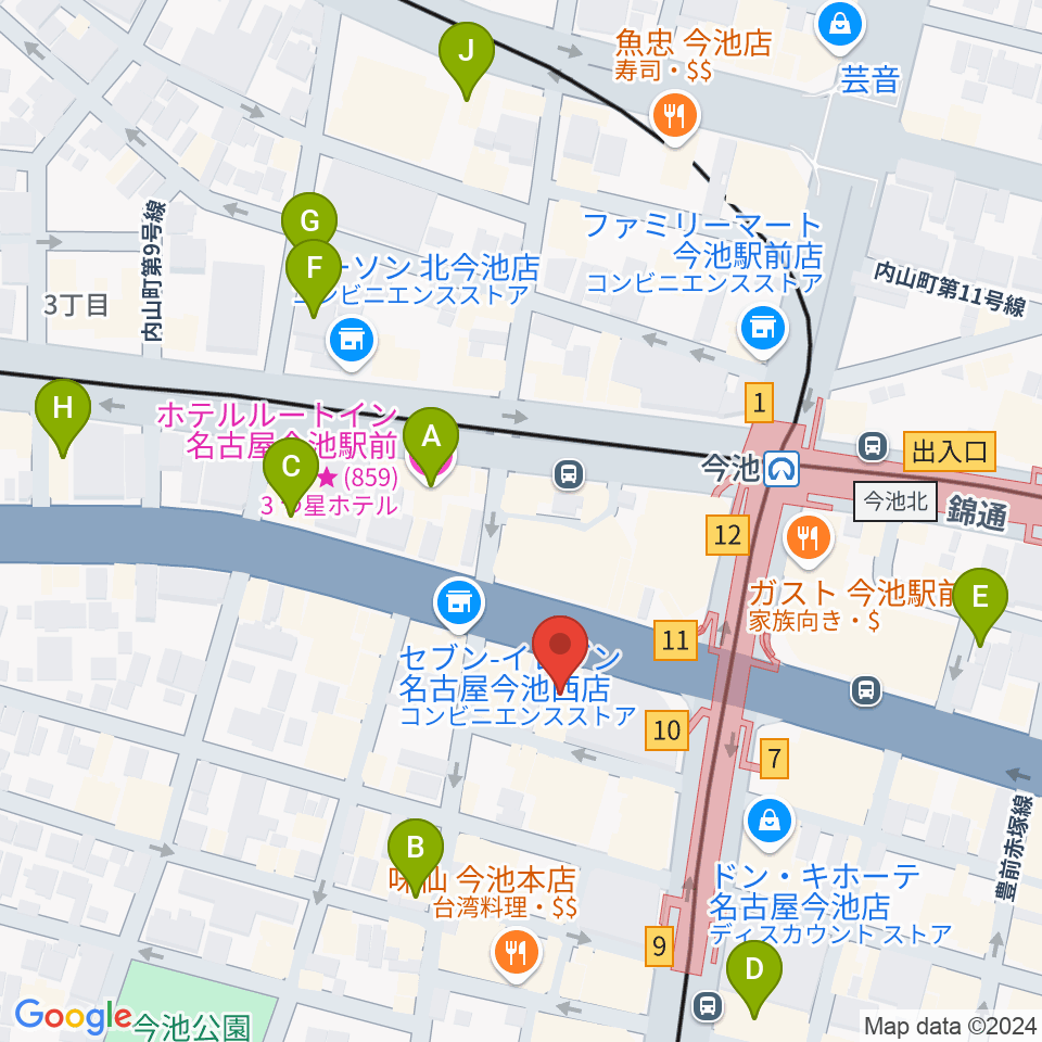 今池パラダイスカフェ21周辺のホテル一覧地図