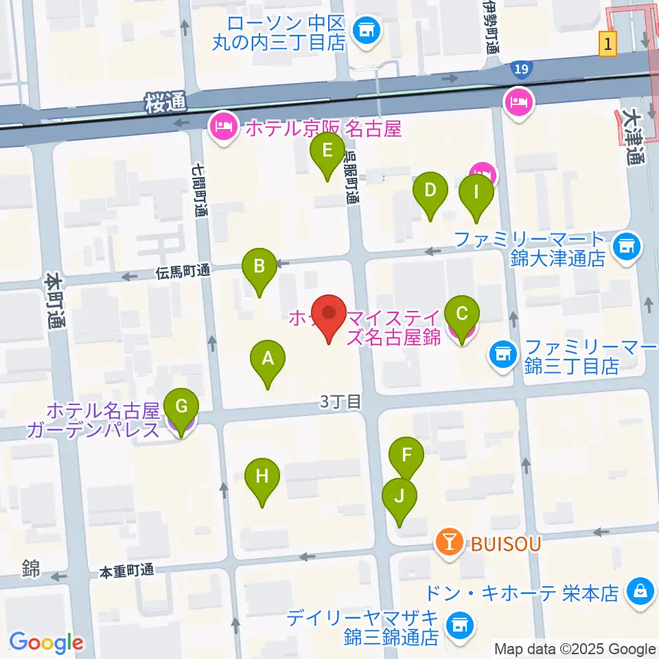 名古屋栄マイルス周辺のホテル一覧地図