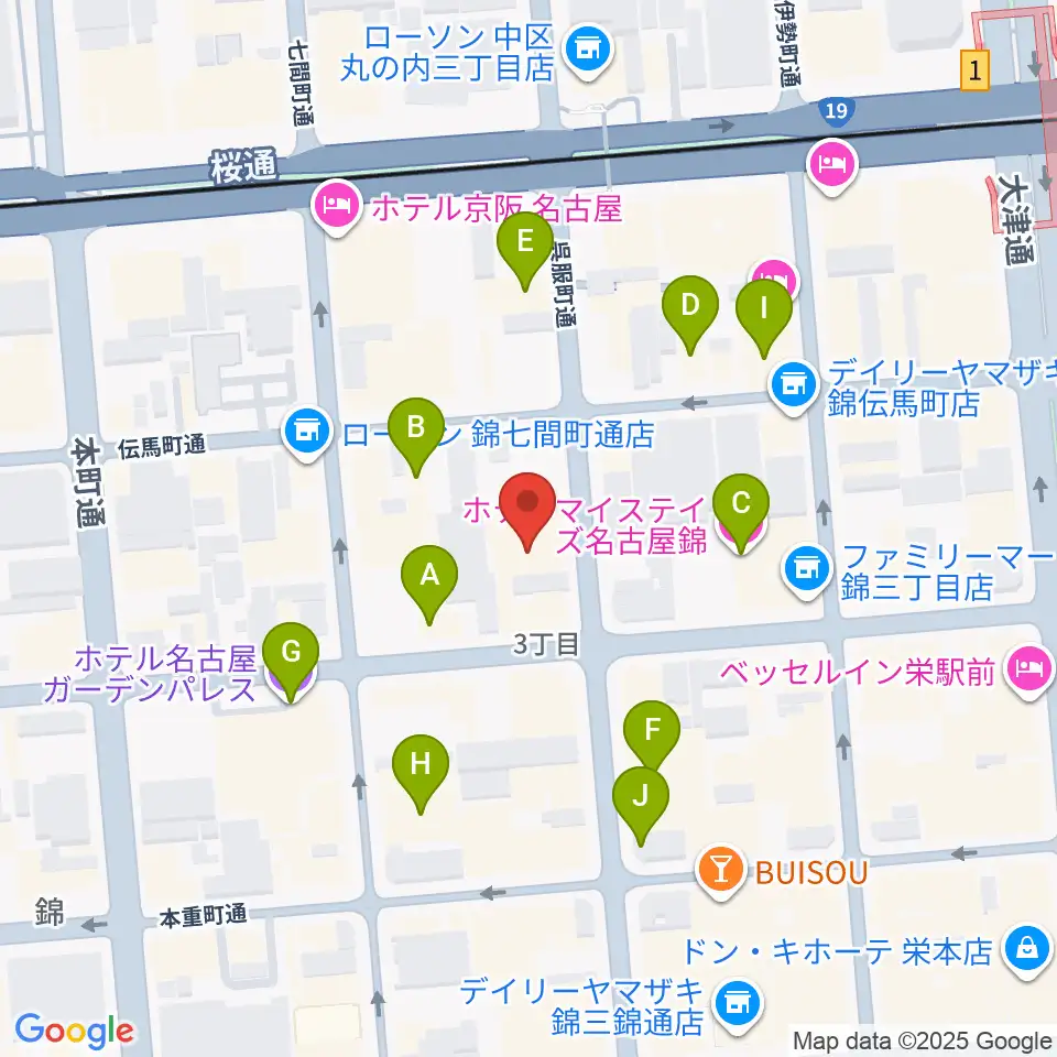 名古屋栄マイルス周辺のホテル一覧地図