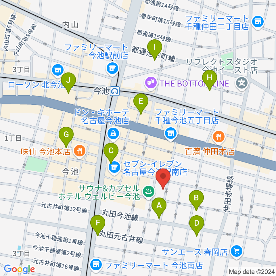 今池ハックフィン周辺のホテル一覧地図