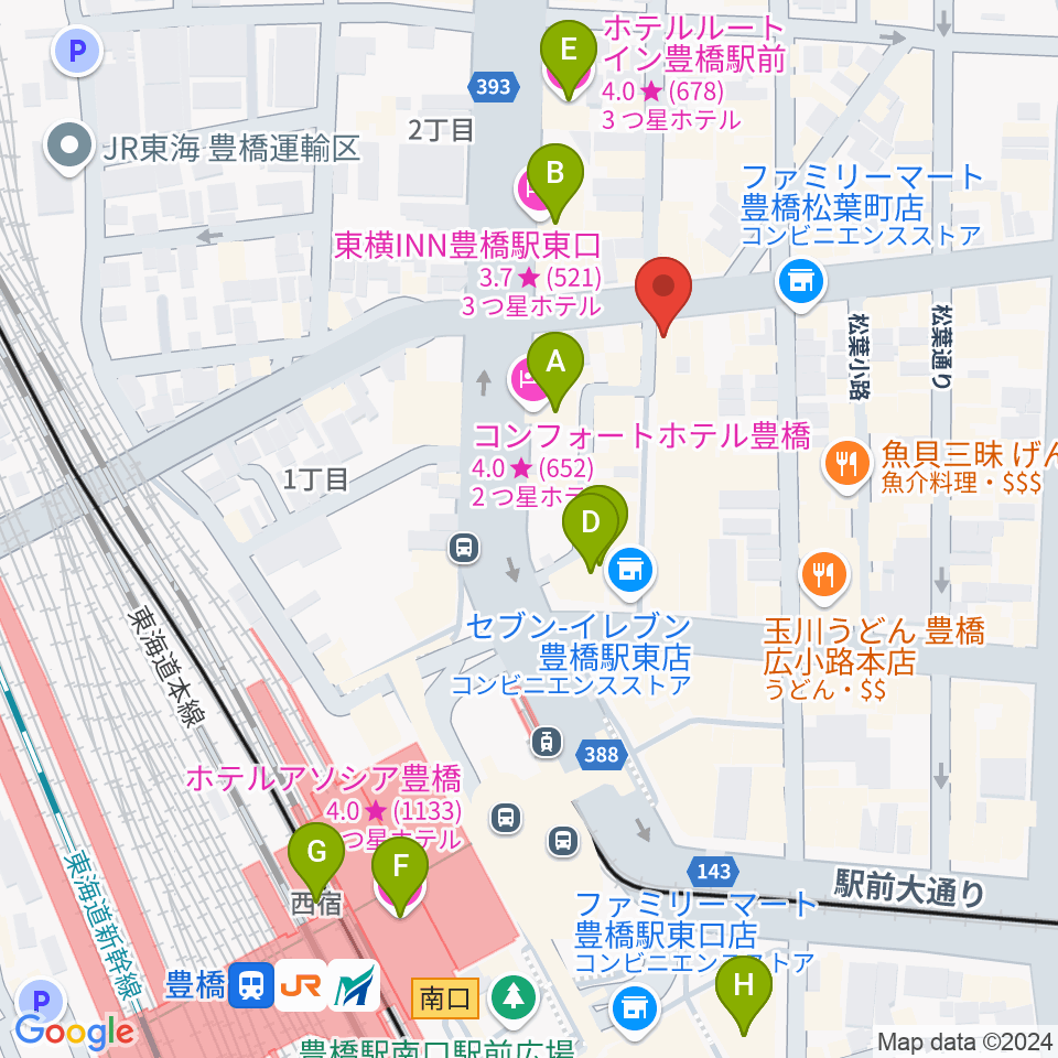 豊橋ハウスオブクレイジー周辺のホテル一覧地図