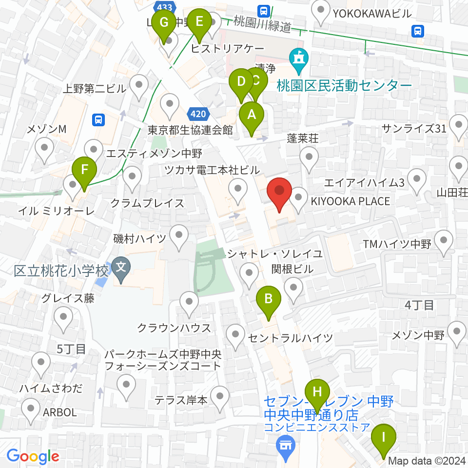 中野Vスタジオ周辺のホテル一覧地図