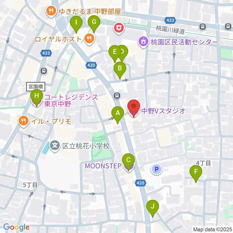 中野Vスタジオ周辺のホテル一覧地図