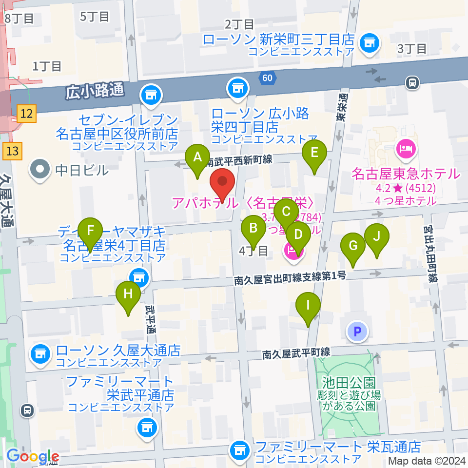 名古屋JB’S周辺のホテル一覧地図