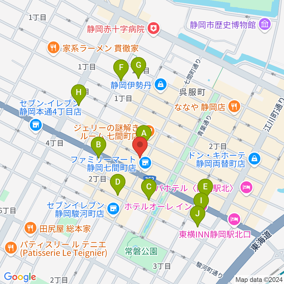 静岡UHU周辺のホテル一覧地図