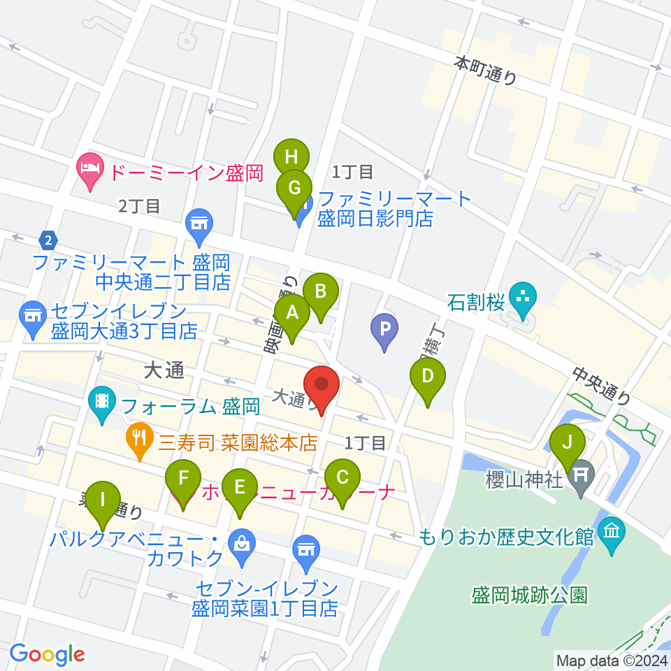 カワイ盛岡店周辺のホテル一覧地図