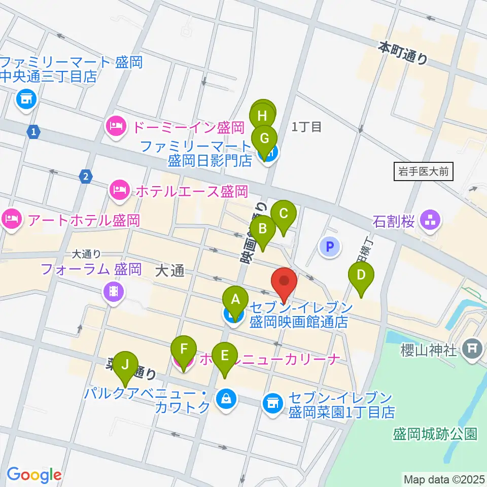カワイ盛岡店周辺のホテル一覧地図