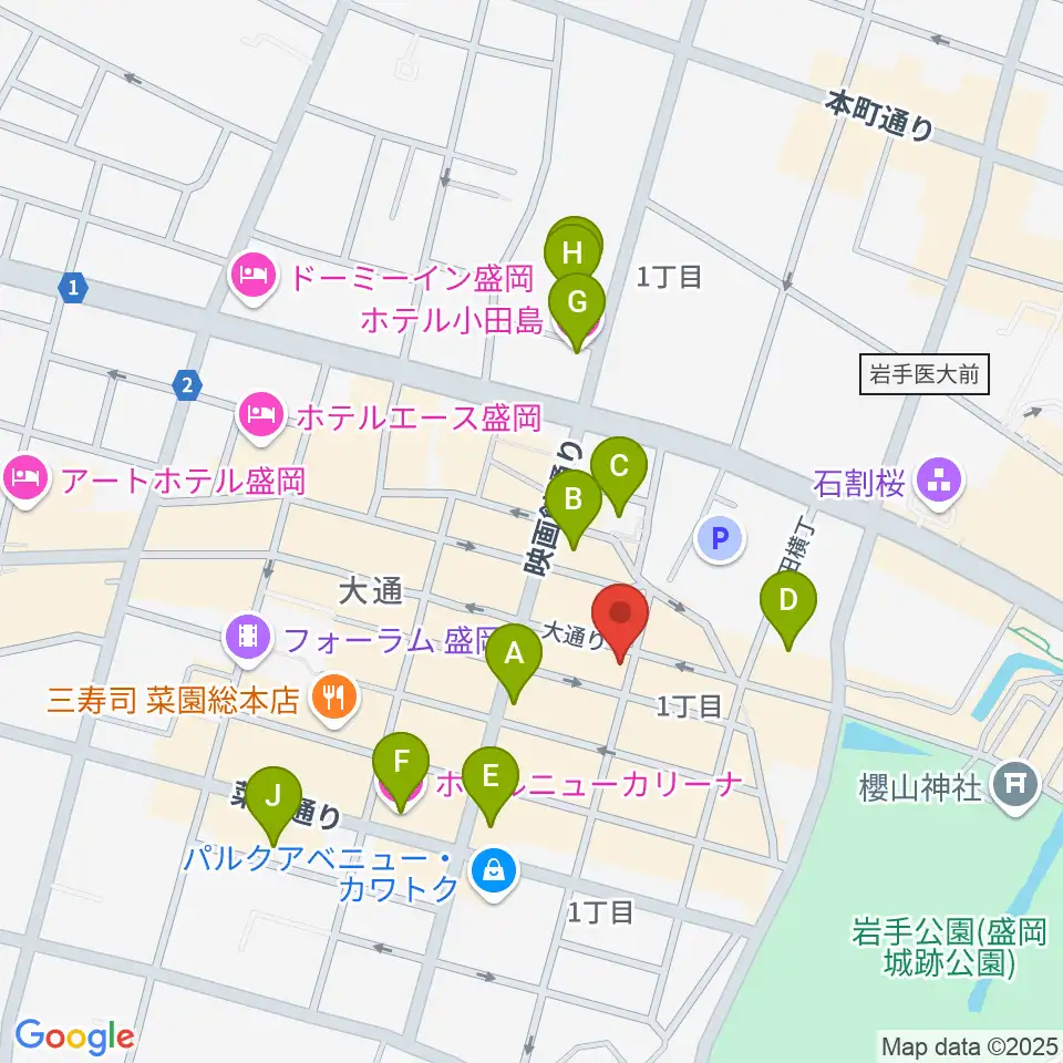 カワイ盛岡店周辺のホテル一覧地図