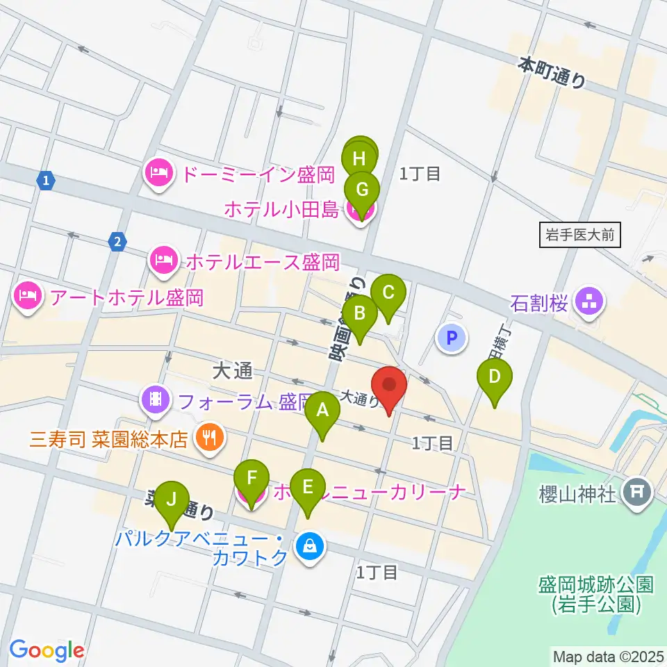 カワイ盛岡店周辺のホテル一覧地図