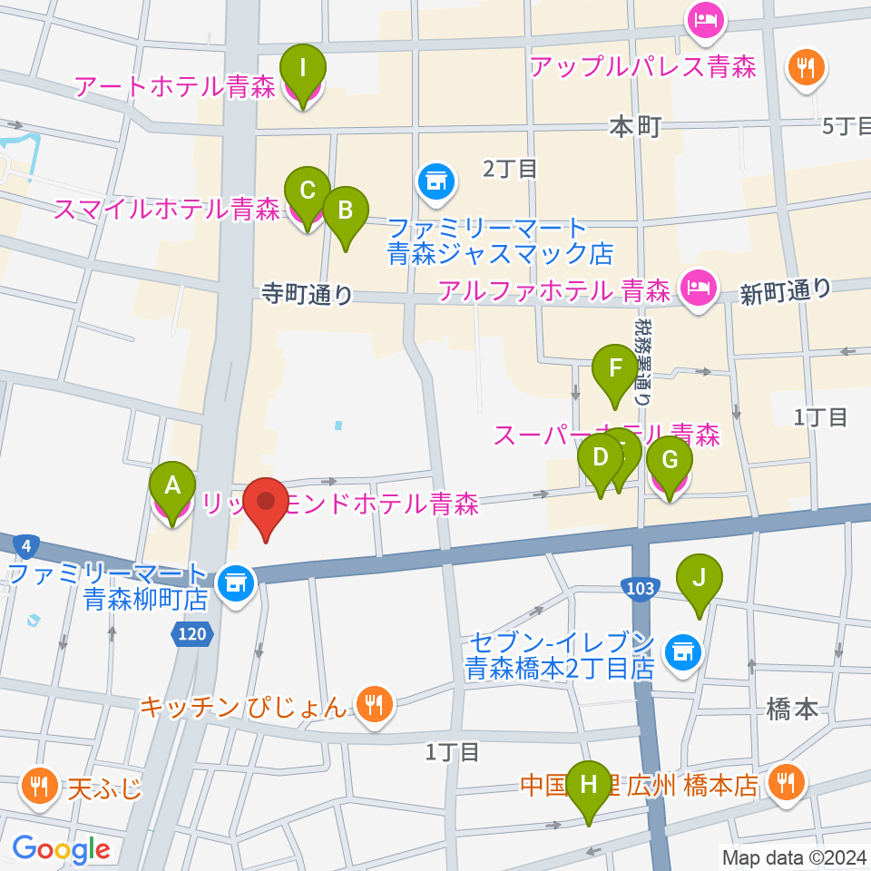 カワイ青森ショップ周辺のホテル一覧地図