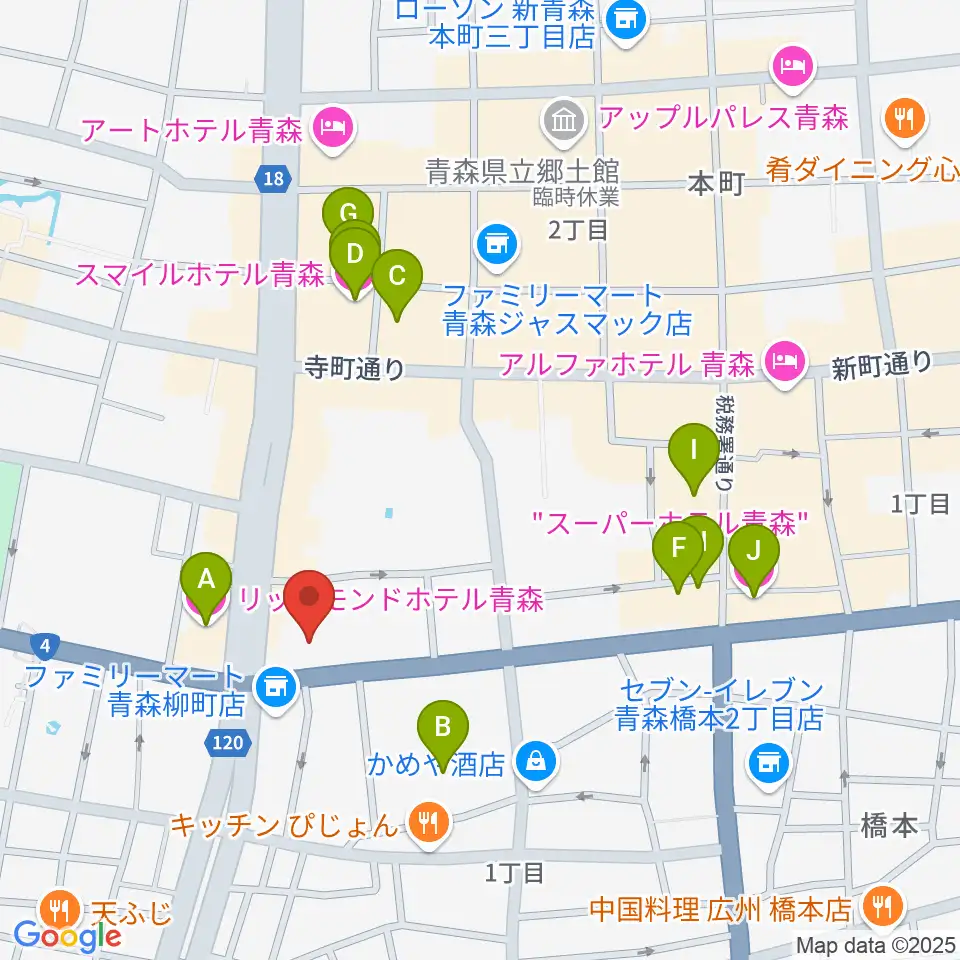 カワイ青森ショップ周辺のホテル一覧地図