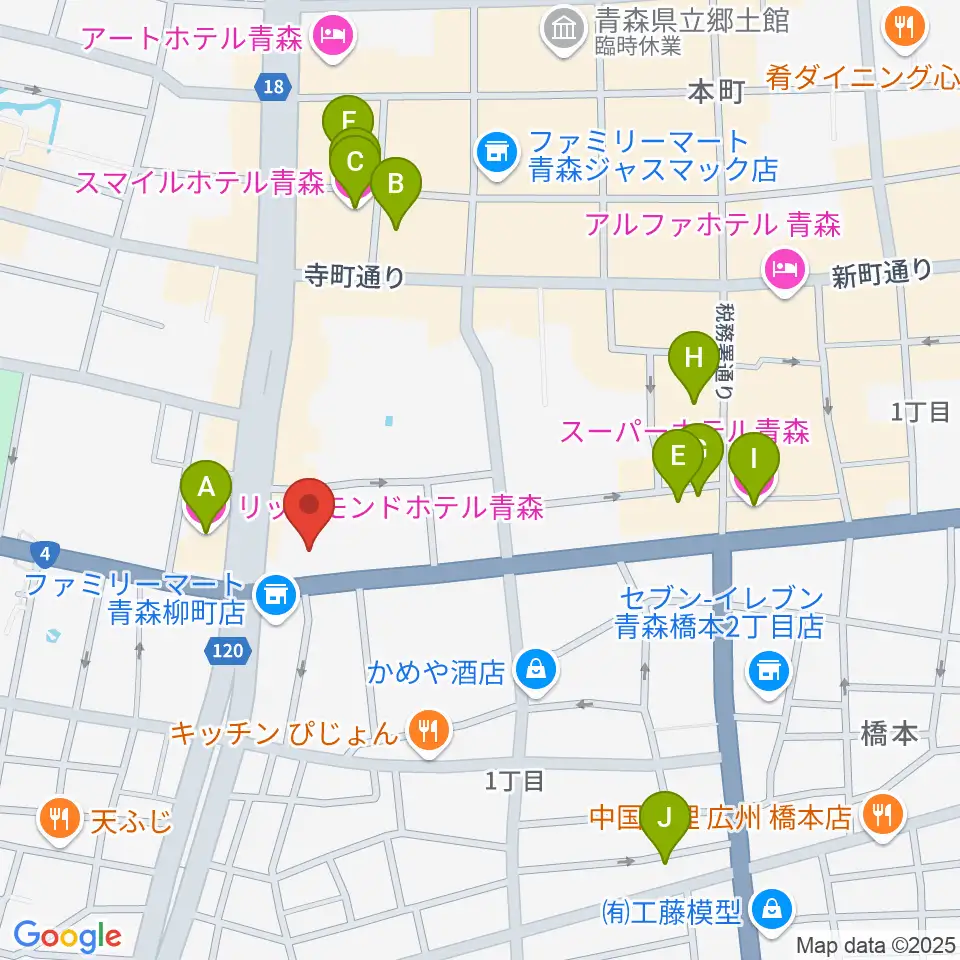 カワイ青森ショップ周辺のホテル一覧地図