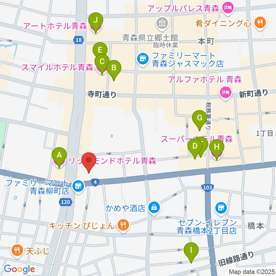 カワイ青森ショップ周辺のホテル一覧地図