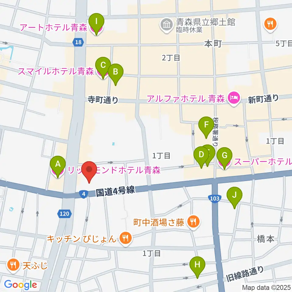 カワイ青森ショップ周辺のホテル一覧地図