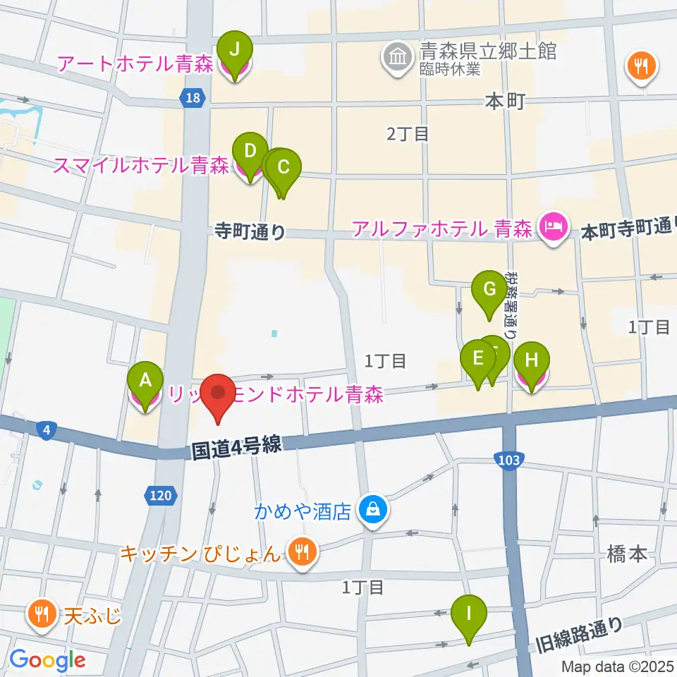 カワイ青森ショップ周辺のホテル一覧地図