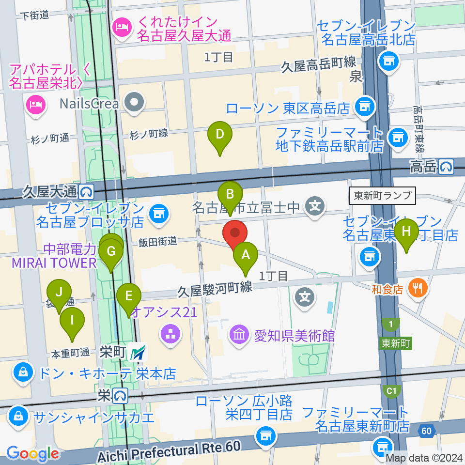 名古屋THE WIZ周辺のホテル一覧地図