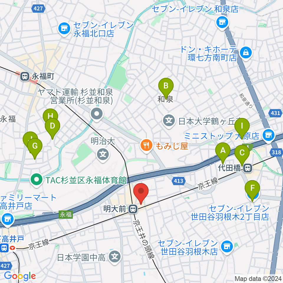 ガードアイランドスタジオ明大前店周辺のホテル一覧地図