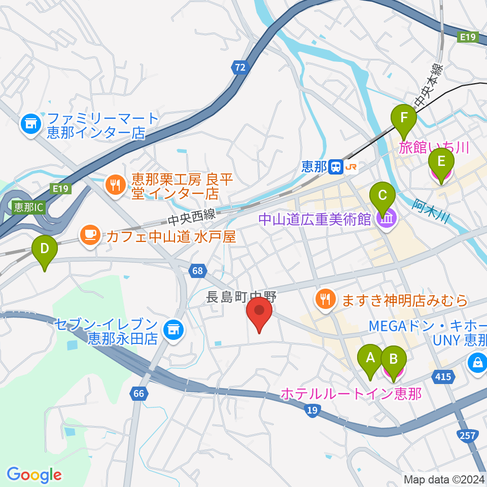 恵那文化センター周辺のホテル一覧地図