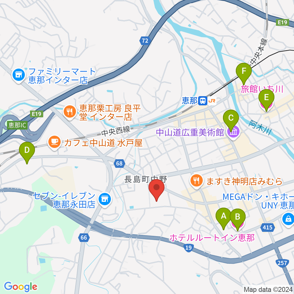 恵那文化センター周辺のホテル一覧地図