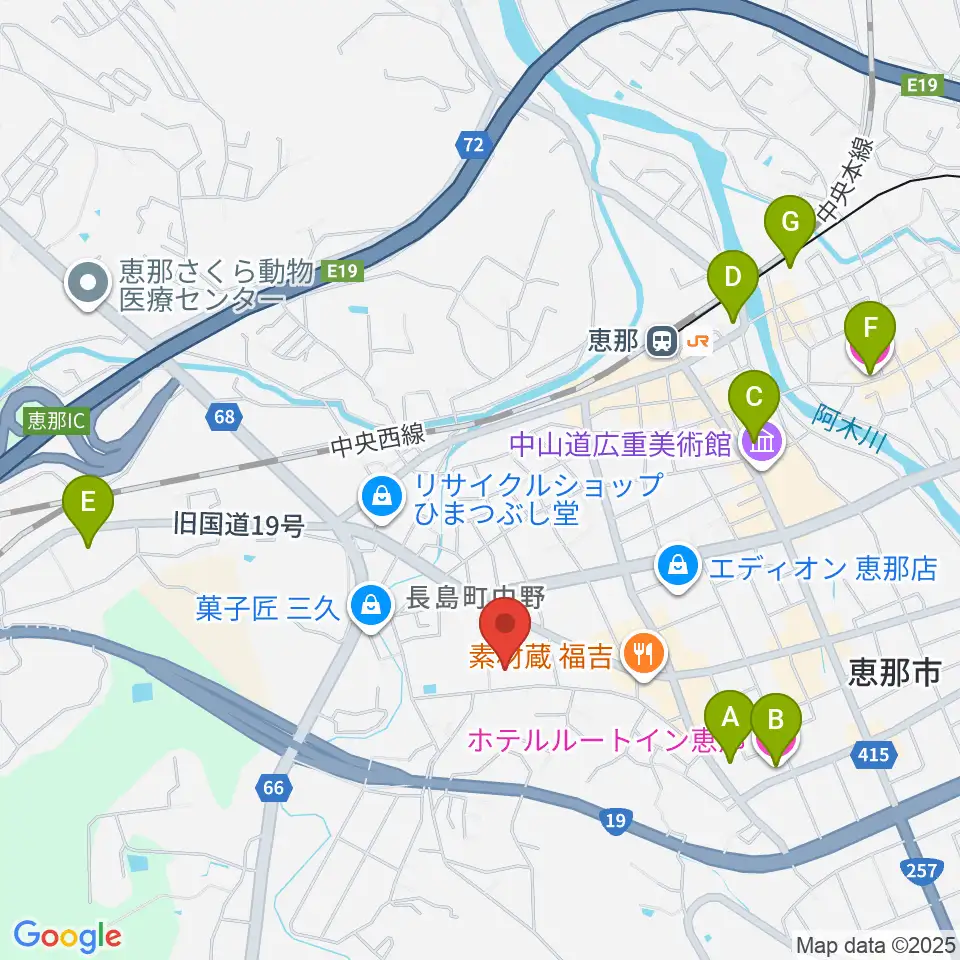 恵那文化センター周辺のホテル一覧地図