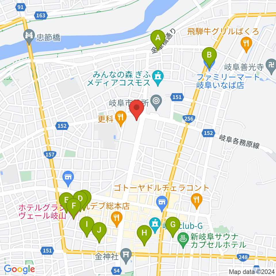 岐阜市民会館周辺のホテル一覧地図