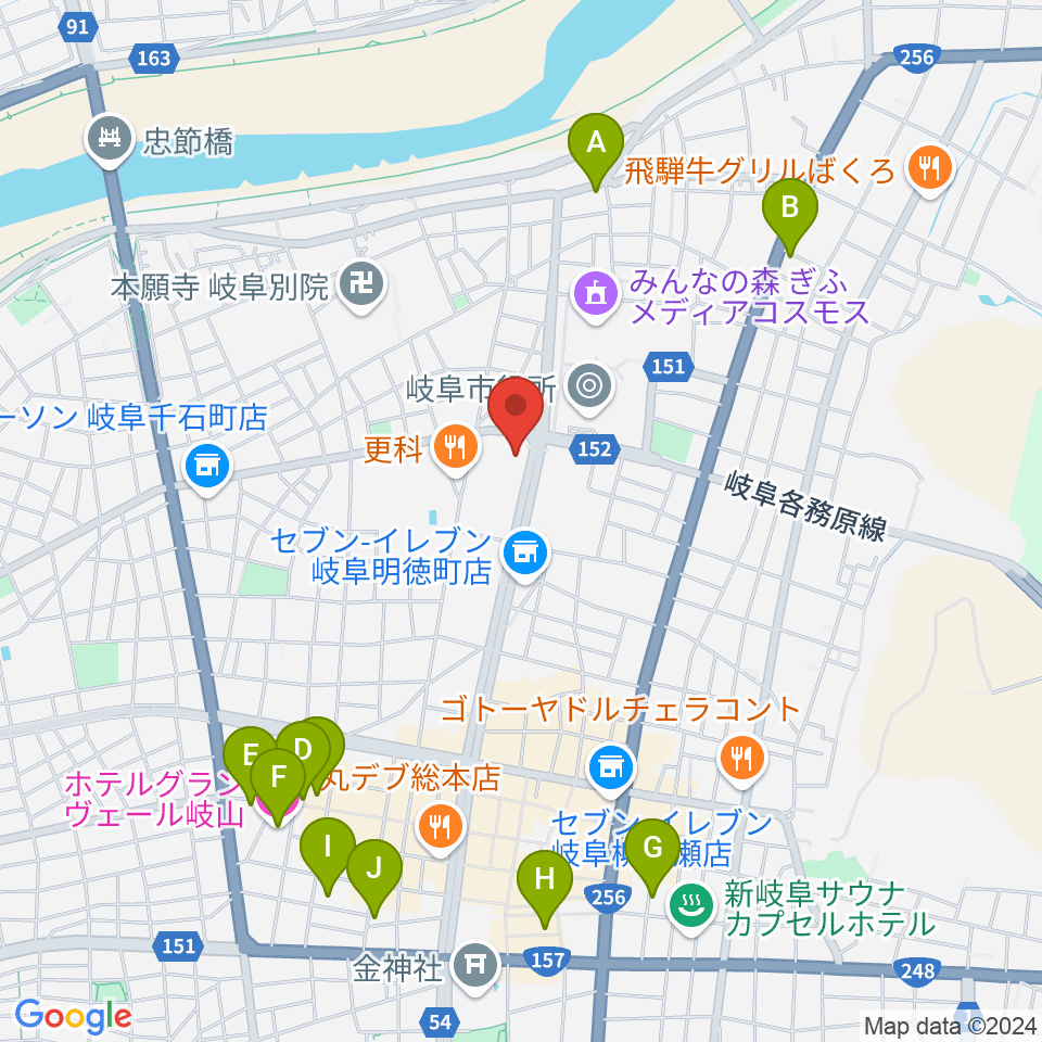 岐阜市民会館周辺のホテル一覧地図