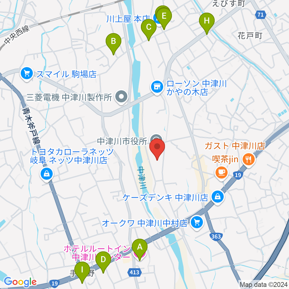 中津川文化会館周辺のホテル一覧地図