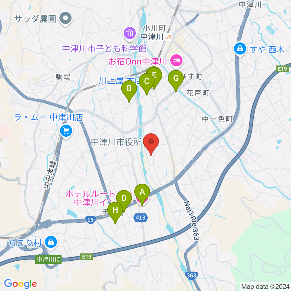 中津川文化会館周辺のホテル一覧地図