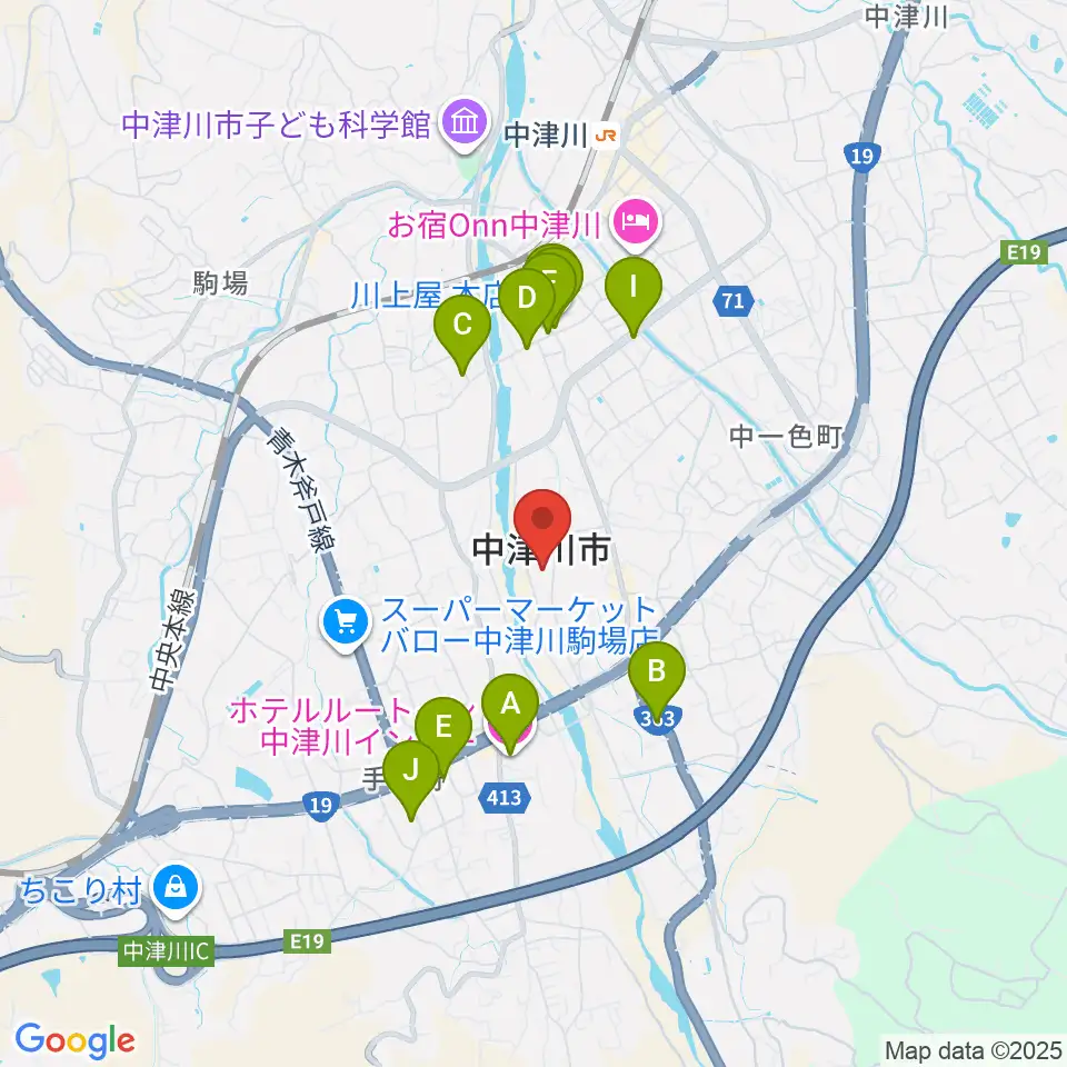 中津川文化会館周辺のホテル一覧地図