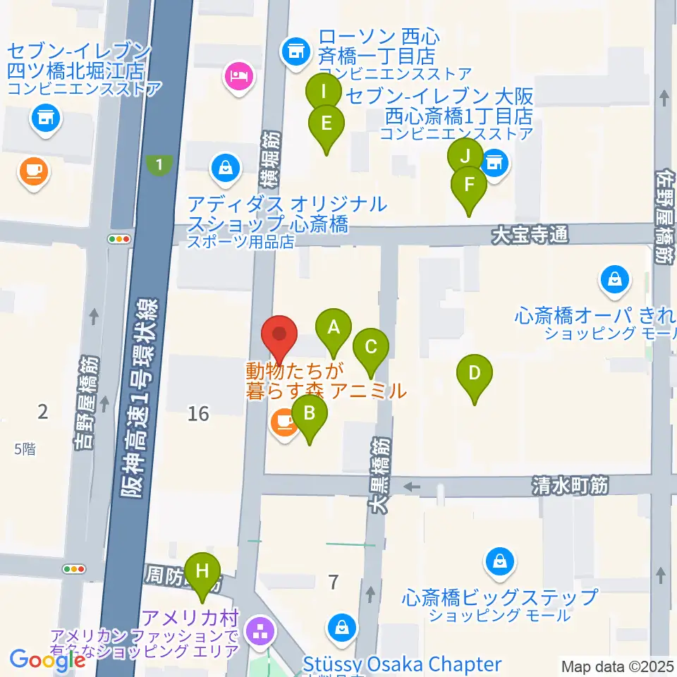 心斎橋AtlantiQs周辺のホテル一覧地図