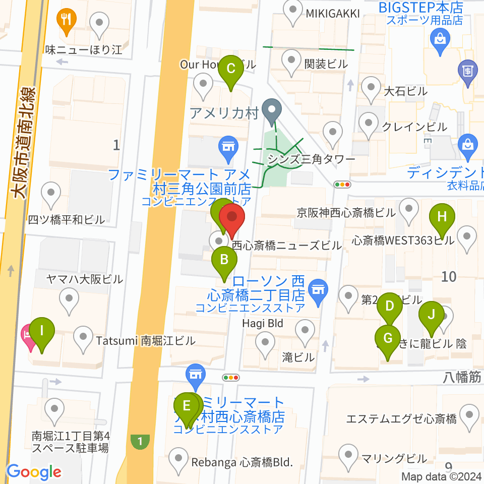 心斎橋キングコブラ周辺のホテル一覧地図
