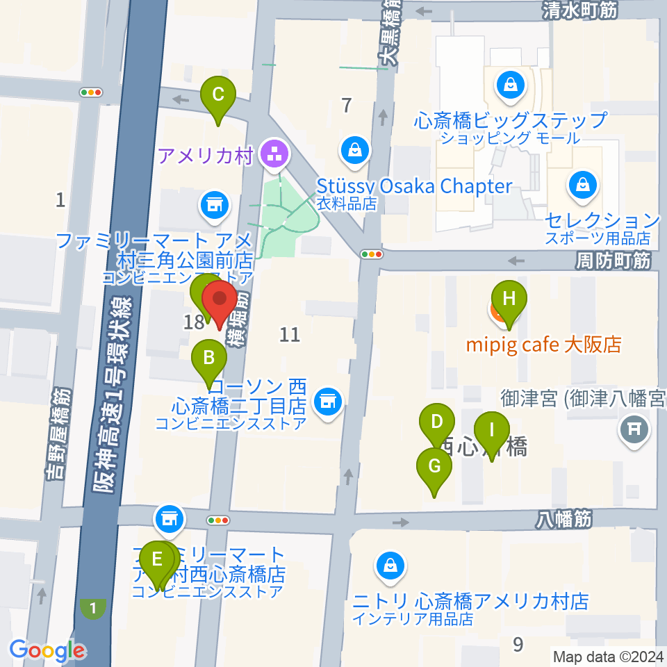 心斎橋キングコブラ周辺のホテル一覧地図