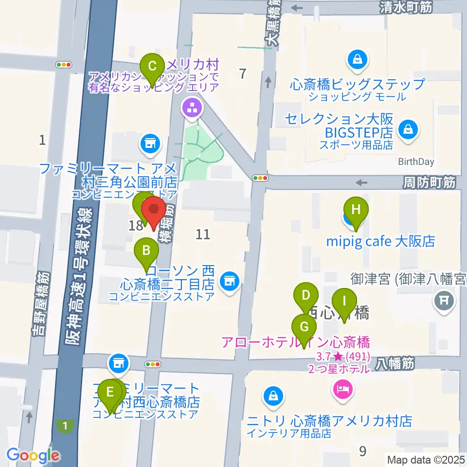 心斎橋キングコブラ周辺のホテル一覧地図