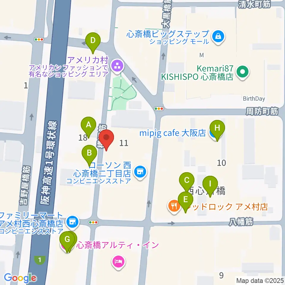 心斎橋キングコブラ周辺のホテル一覧地図