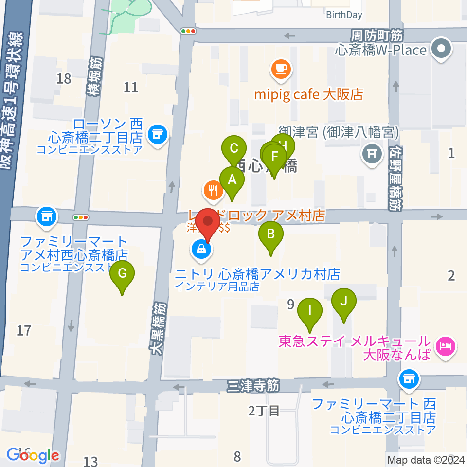 心斎橋SUNHALL周辺のホテル一覧地図