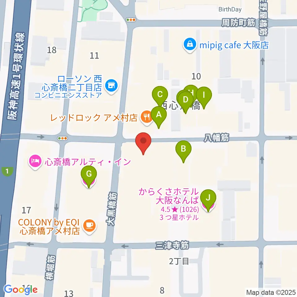 心斎橋SUNHALL周辺のホテル一覧地図