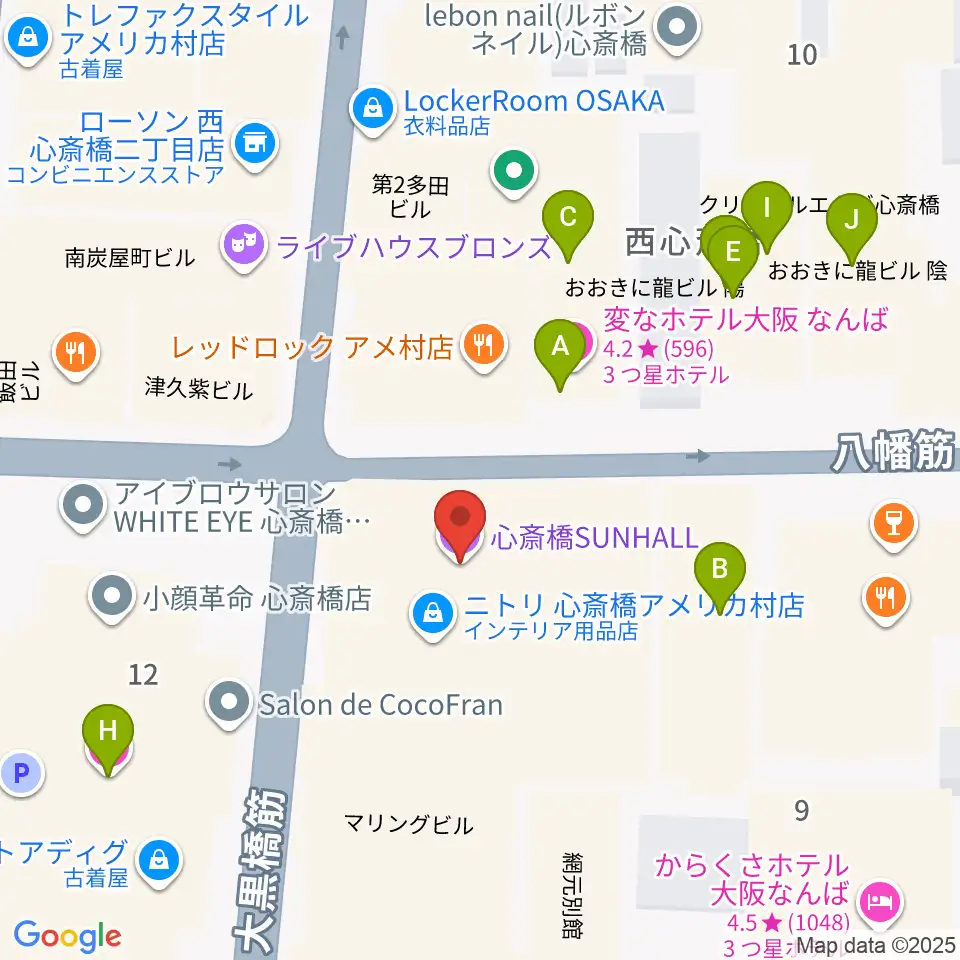心斎橋SUNHALL周辺のホテル一覧地図
