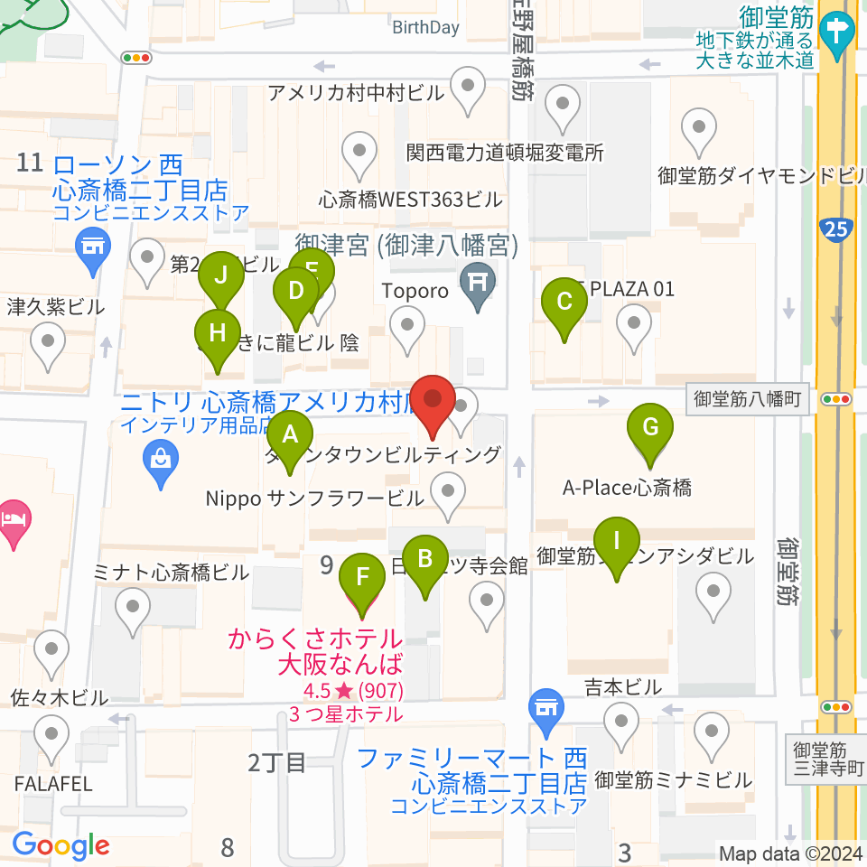 心斎橋HOKAGE周辺のホテル一覧地図