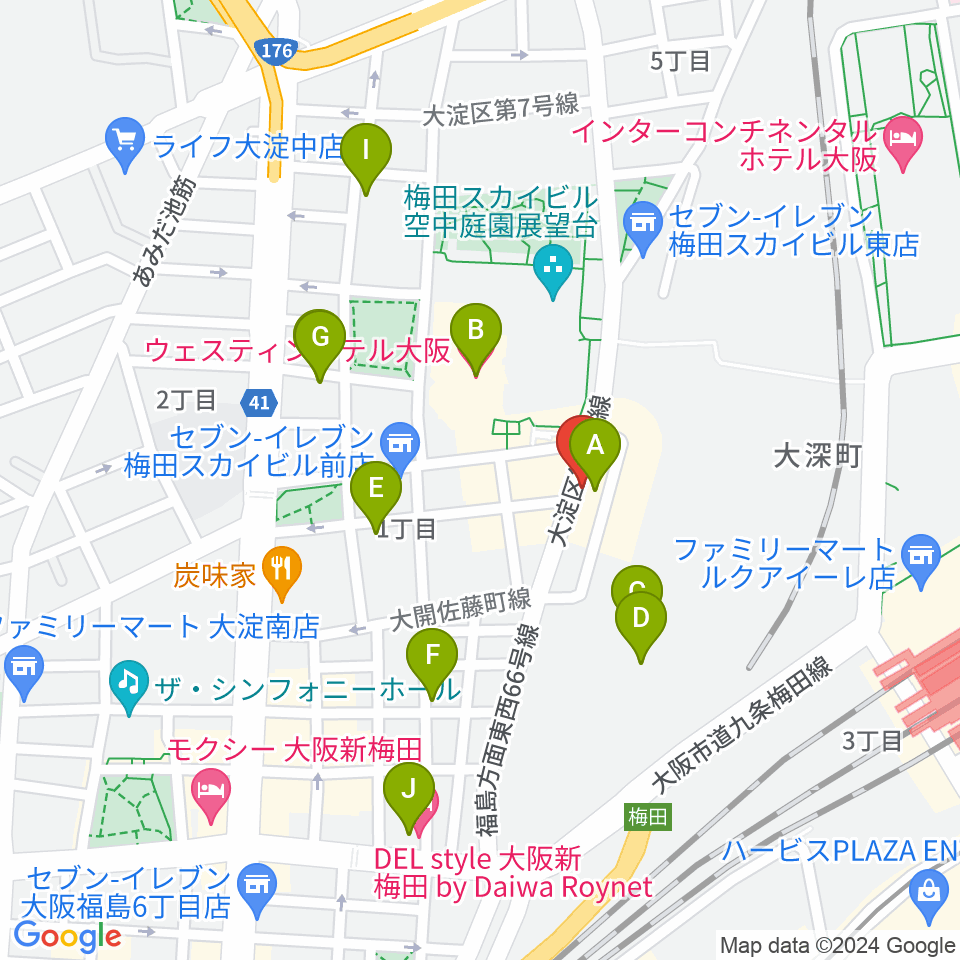 梅田シャングリラ周辺のホテル一覧地図