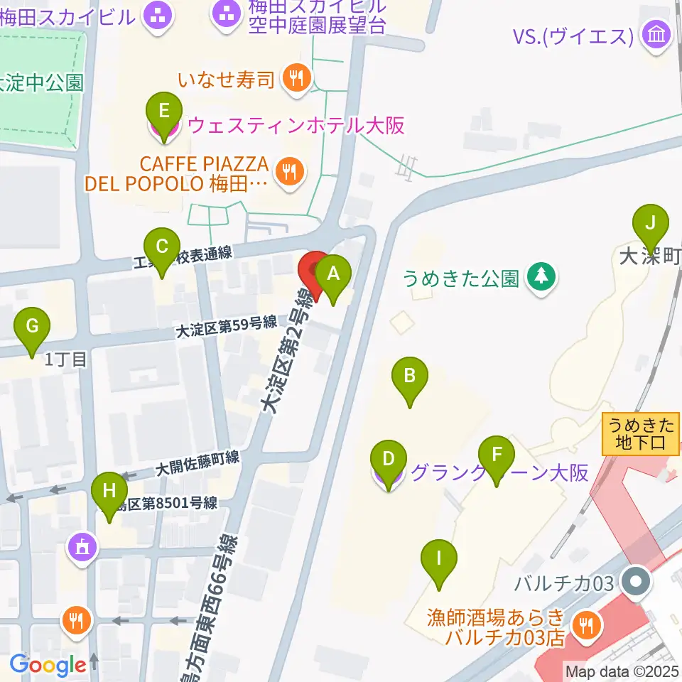 梅田シャングリラ周辺のホテル一覧地図