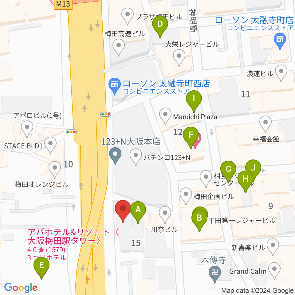 大阪梅田ロイヤルホース周辺のホテル一覧地図