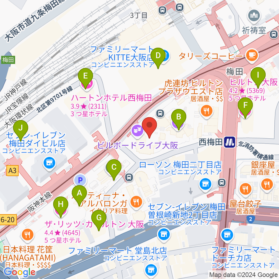 ビルボードライブ大阪周辺のホテル一覧地図