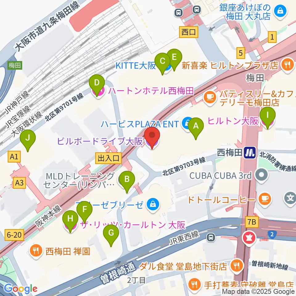ビルボードライブ大阪周辺のホテル一覧地図