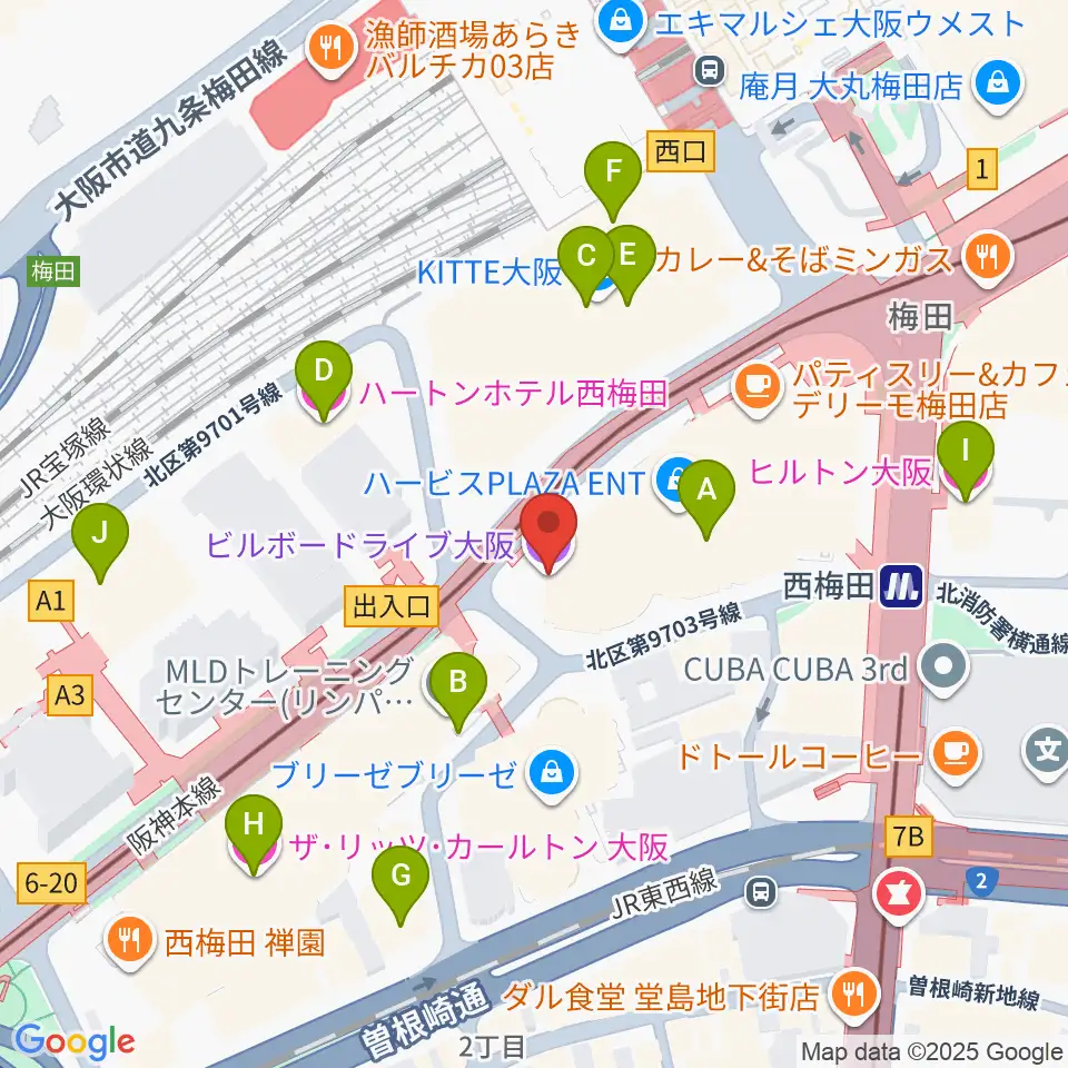 ビルボードライブ大阪周辺のホテル一覧地図