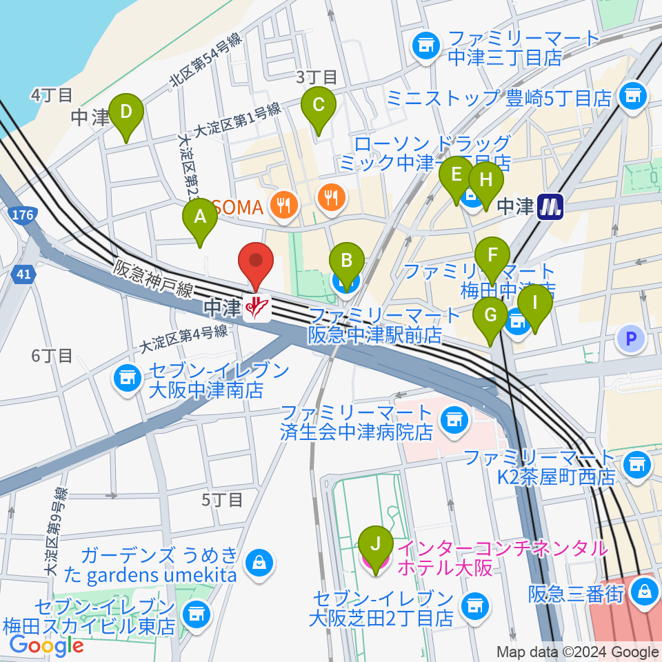 中津Vi-code周辺のホテル一覧地図