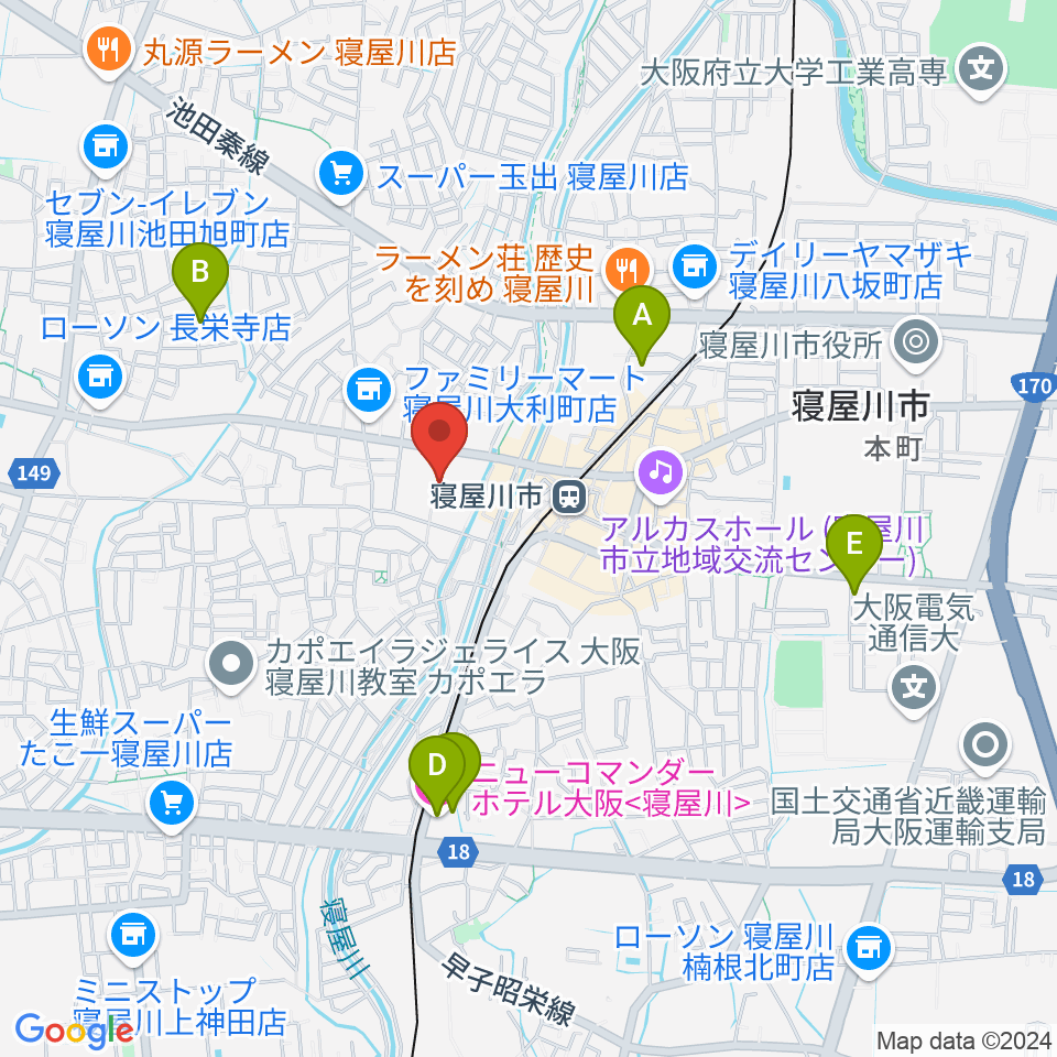 寝屋川VINTAGE周辺のホテル一覧地図