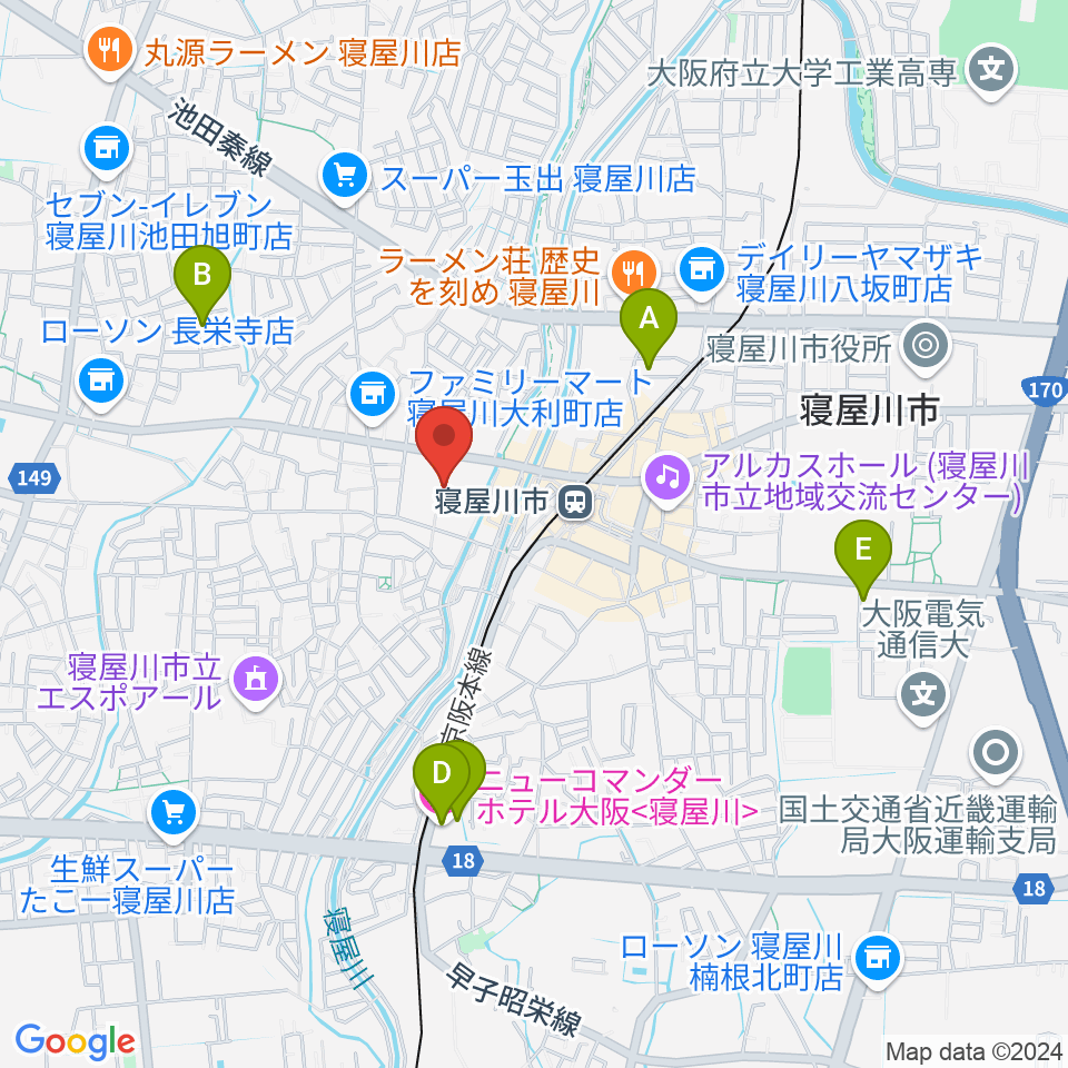 寝屋川VINTAGE周辺のホテル一覧地図