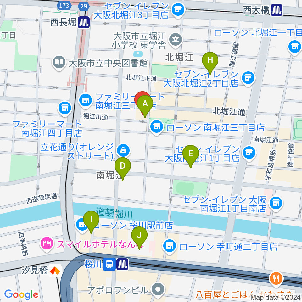 南堀江knave周辺のホテル一覧地図