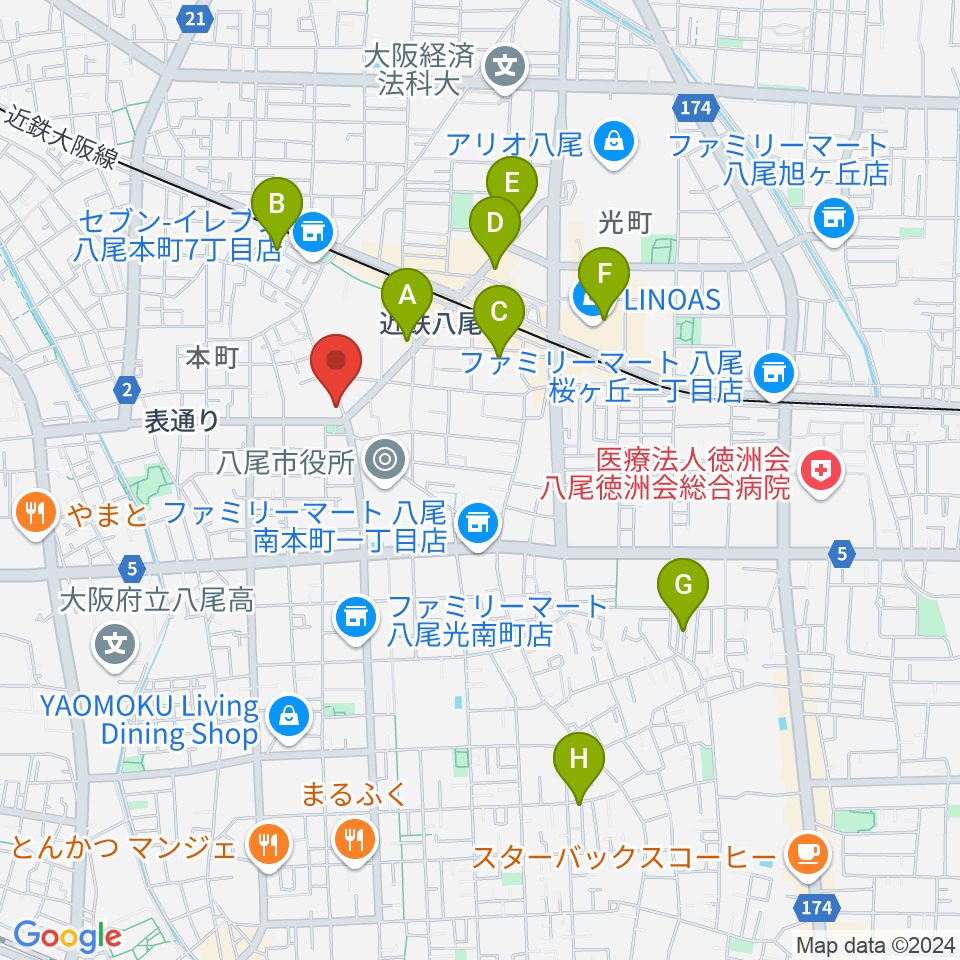 八尾シルキーホール周辺のホテル一覧地図