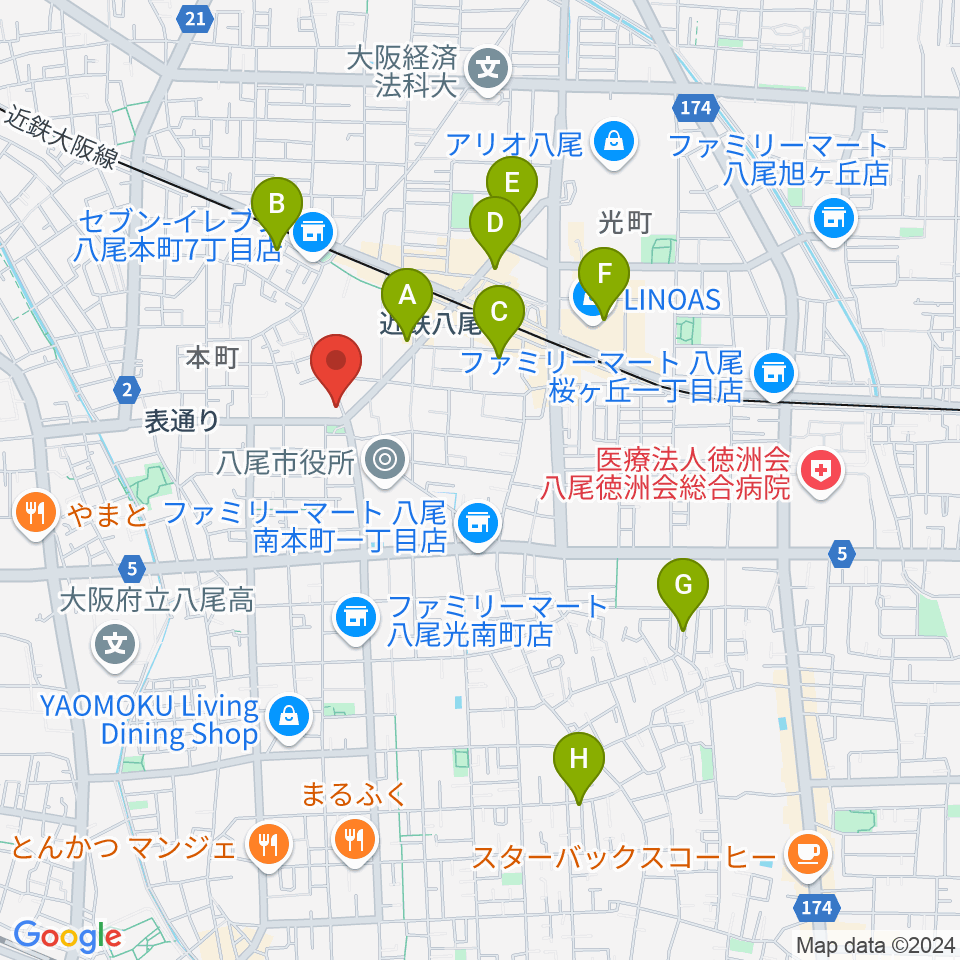 八尾シルキーホール周辺のホテル一覧地図